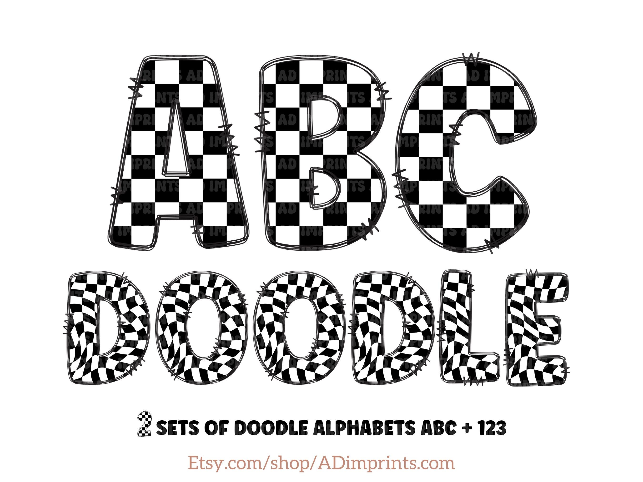 Retro Checkered Doodle Alphabet Trendy Letters and Numbers Personalized ...