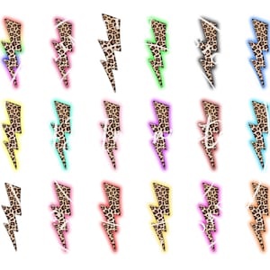 Neon Glow Leopard Blitz Bundle | Leopard Bolt Png | Blitz Clip Art | Regenbogen Blitz Sublimation | Digitaler Download