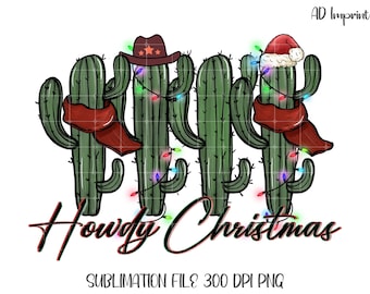 Bonjour Noël PNG | Noël occidental PNG | Cactus PNG | Cactus de Noël PNG | Conception de sublimation de Noël de cow-boy | Chemise Père Noël western