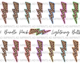 Leopard Lightning Bolt NEON Bundle | Leopard Lightning Bolt Png | Neon Lightning Bolts Clip Art | Digital nedladdning | Kommersiell användning okej