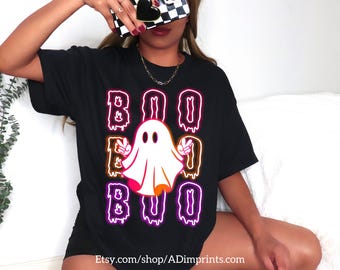 Pink Halloween Kids Boujee Girly Coquette Cute Neon Ghost Spooky Season Vibes Boo Trendy Girls Shirt Sublimation Design Png Instant Download