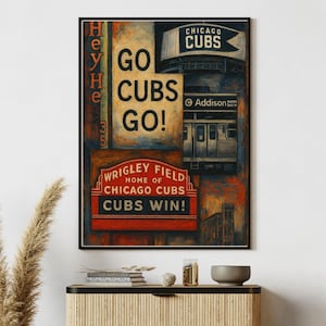 Minimalist Chicago Cubs Wall Art - Wrigley Field, Addison Stop, Go Cubs Go Print
