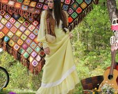 Vintage 70s Empire Lace Gunne Sax Style Yellow Maxi Dress