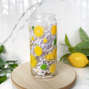 Lemon Cup | Iced Coffee Cup | 20 oz Can Glass Libbey Cup | Lemon Vinyl Fruit Cup | Gifts For Her | Trendy Cup | Lemonade Glass | Lemon Gift