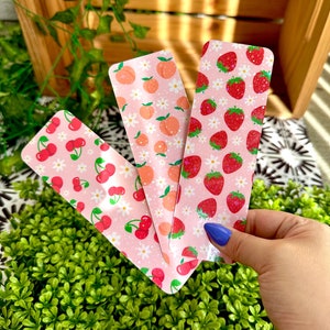 Holographic Fruit Bookmark Set | Peach Bookmark | Strawberry Bookmark | Cherry Bookmark | Sparkle Glitter Bookmark Gift