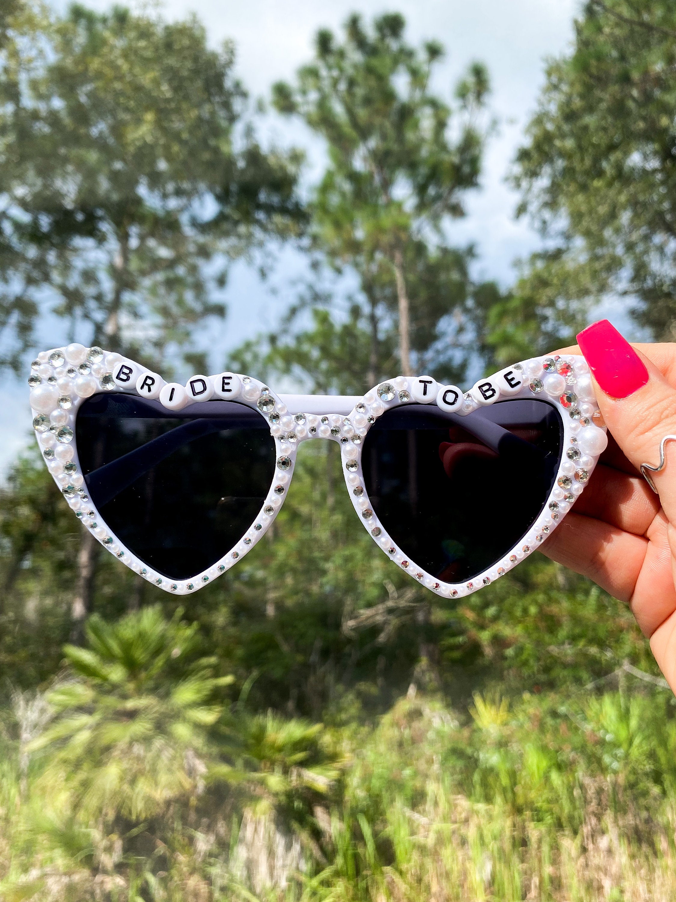 Personalized Bride Sunglasses, White Heart Sunglasses 