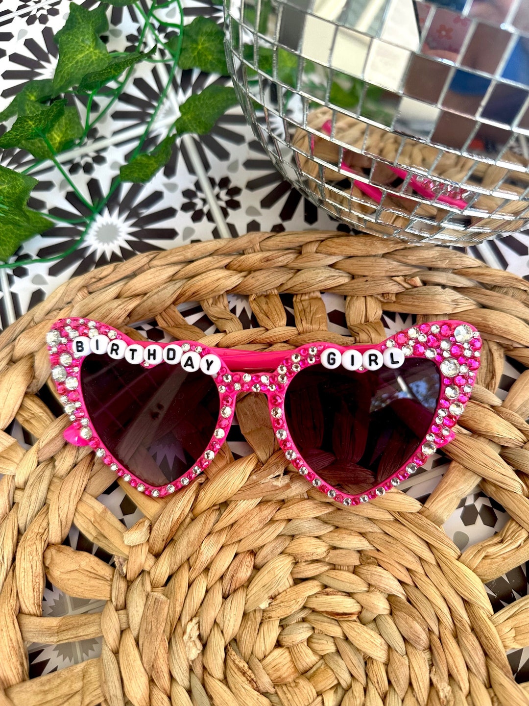 Hot Pink Birthday Girl Bedazzled Heart Sunglasses | Bling  display picture 3