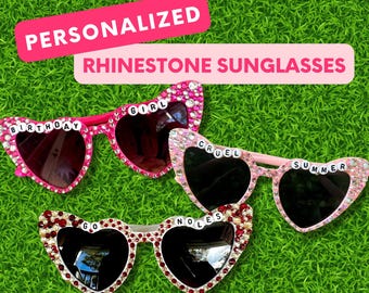 Custom Rhinestone Sunglasses | Colored Heart Sunglasses | Bedazzled Sunglasses | Bling Sunglasses Gift | Personalized Gift