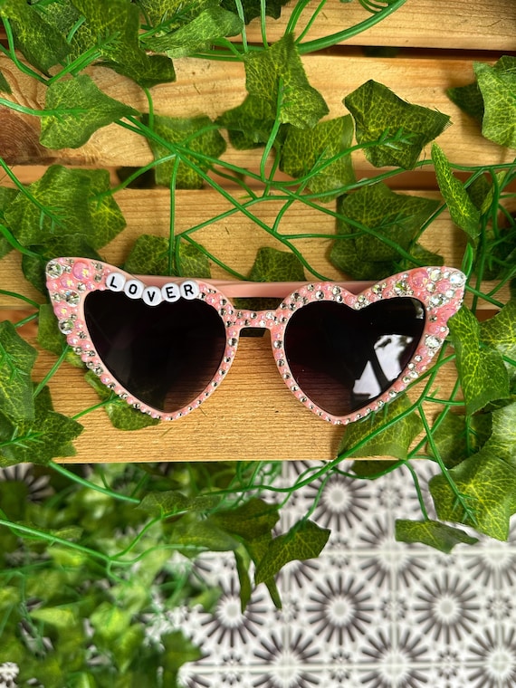 Lover Inspired Sunglasses Pink Bedazzled Lover Swiftie Sunglasses Pink Heart Sunglasses Eras Tour Sunglasses Bling Pearl Sunglasses Etsy