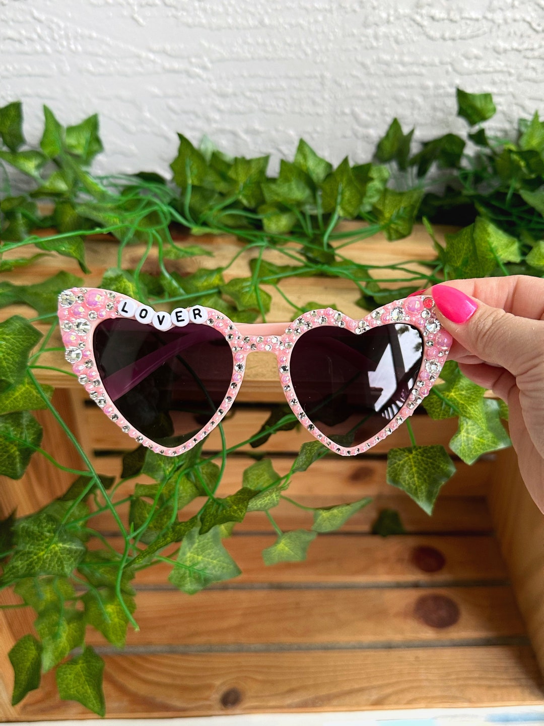 Lover Inspired Sunglasses Pink Bedazzled Lover Swiftie Sunglasses Pink