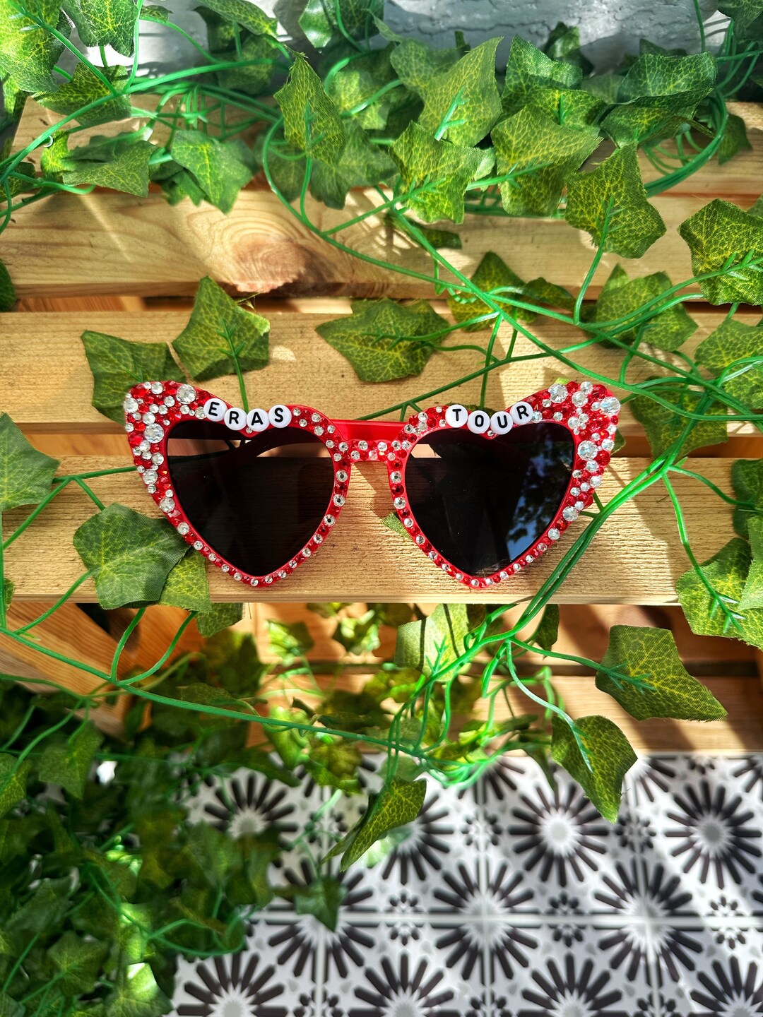 The Eras Tour Sunglasses Red Bedazzled Swiftie Sunglasses Red Heart Sunglasses Bedazzled