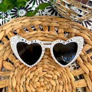 Personalized Bride Sunglasses, White Heart Sunglasses, Bedazzled Sunglasses, Bling Pearl Sunglasses, Custom Party Sunglasses, Bachelorette