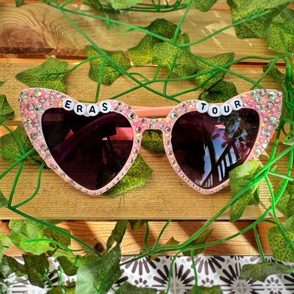 Eras Tour Sunglasses | Pink Bedazzled Swiftie Sunglasses | Pink Heart Sunglasses | Bedazzled Sunglasses | Bling Sunglasses Gift