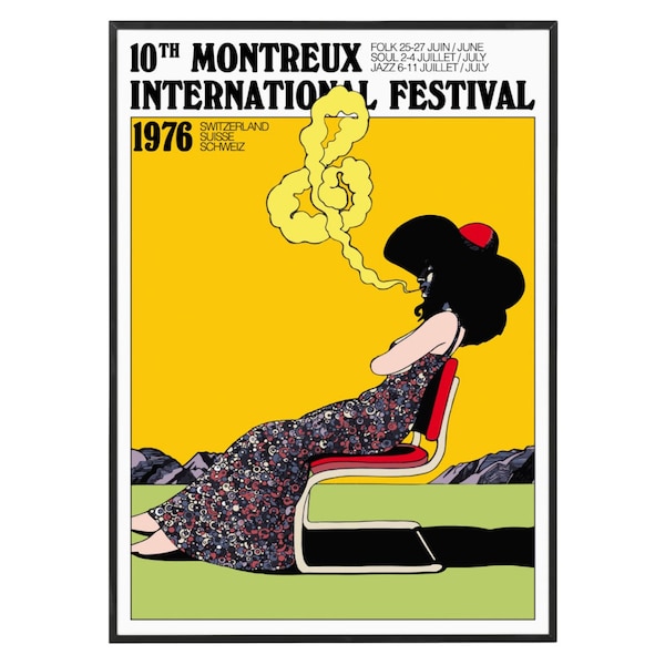 Affiche du Montreux Jazz Festival 1976 (Milton Glaser), affiche de musique, affiche du festival de jazz, oeuvre d'art de Milton Glasser, affiche avec options de cadre en bois