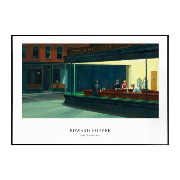 Edward Hopper Nighthawks Print, Idée de décoration de la maison, Idée cadeau d’anniversaire, Edward Hopper Print, Impression avec options de cadre en bois
