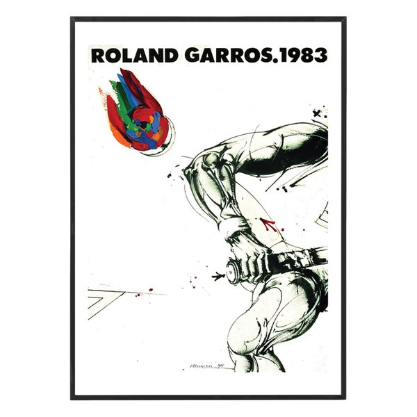 Affiche officielle Roland Garros 1983, idée cadeau d'anniversaire, affiche avec cadre en bois