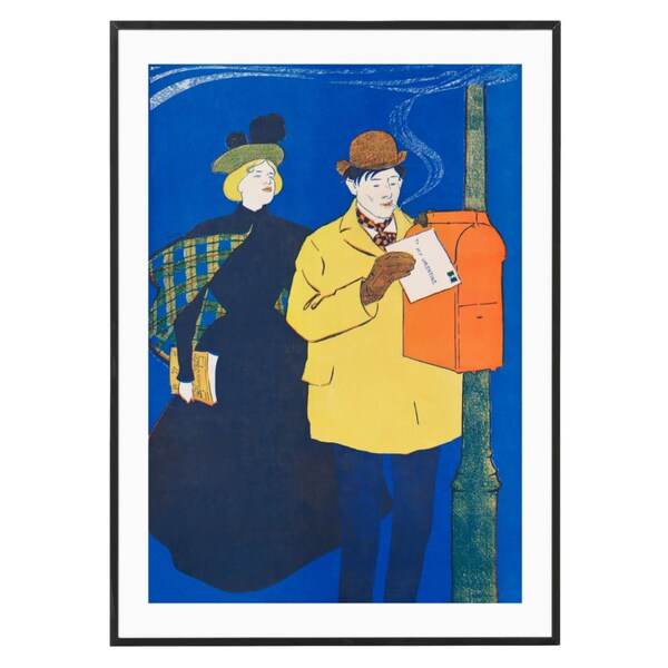 Man and Woman Sending Letter (Edward Penfield) | Poster | Home Decoration Idea | Birthday Gift Idea | Art print with Frame