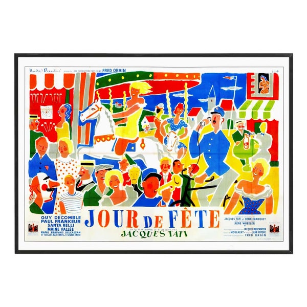 Big Day (Jour de Fete) filmposter - ingelijste kunst aan de muur, Jacques Tati, perfecte verjaardags- en housewarmingcadeau, unieke filmliefhebber cadeau