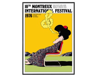 Black Wood Framed Montreux Jazz Festival 1976 (Milton Glaser) Art Print | Black Framed Design | Framed Art Print | Wall Decoration for
