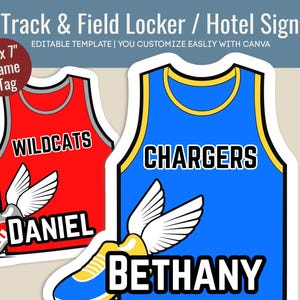 Track and Field jersey locker decoration cutout sign, Travel Team Hotel Door sign, Track & Field Meet Day, Customize Canva Template TFN004