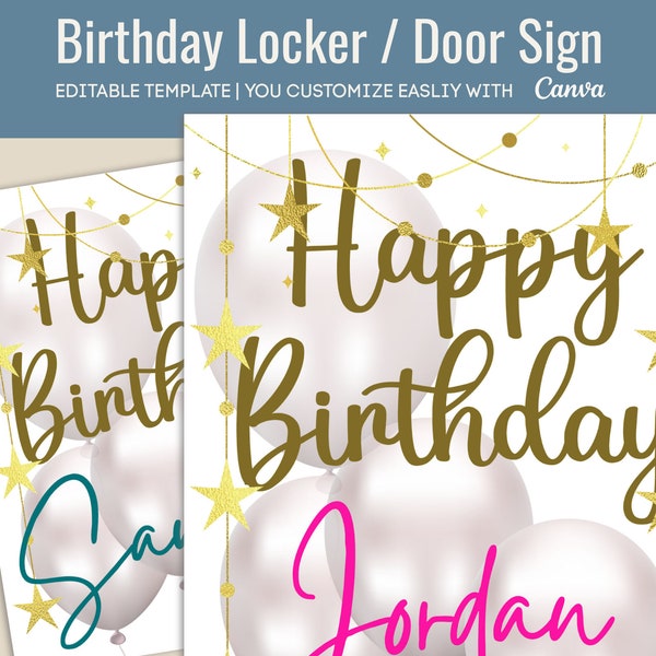 Happy Birthday locker sign tag, Birthday Locker decoration, Birthday door sign, Birthday Celebration sign, Customize Canva Template BDY003