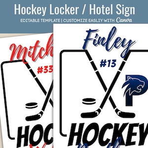 Hockey Locker Name Tag Sign, Travel Team Hotel door sign, Locker room decoration tag, Hockey spirit sign, Customize Canva Template HKY013