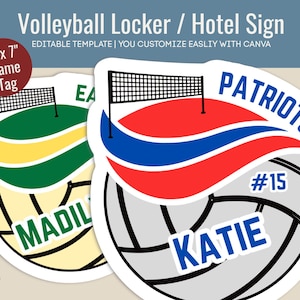 Volleyball Locker decoration name tag, Travel Hotel door sign, Volleyball printable sign, game day sign, Customize Canva Template VBN017