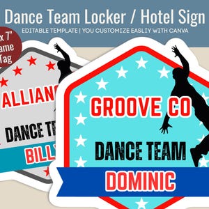 Boys Dance Team Hotel door sign, Club Dancer competition name tag, Dance team travel cutout pride sign, Customize Canva Template DTN005