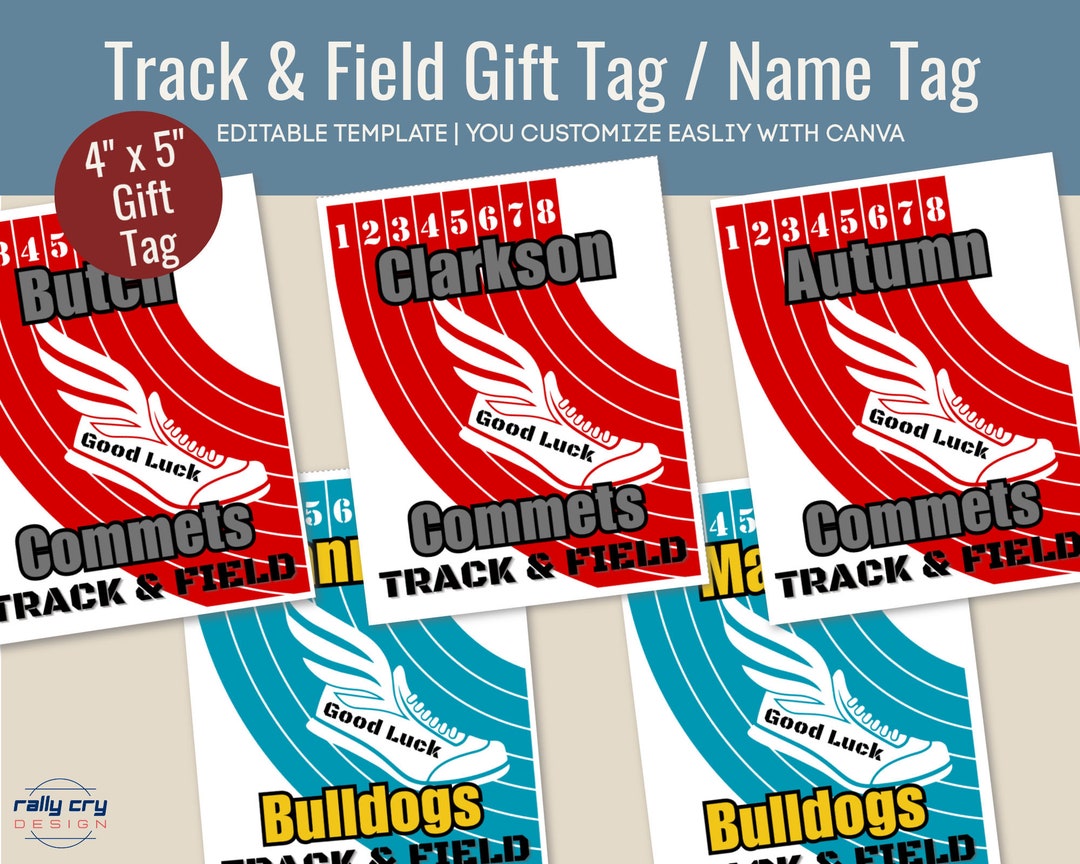 Good Luck Track and Field Name Gift Tag, Track Meet Goodie Bag Name Tag, Travel Meet Treat Gift