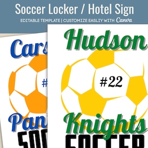 Soccer locker decoration sign tag, Team Hotel sign, Soccer Locker room name tag, Team spirit Travel sign, Editable Canva Template SCC022