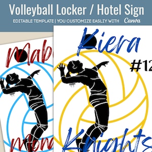 Volleyball Locker Sign, Hotel door sign, Locker room decoration tag, Travel pride name tag sign, Customize Canva Template VLB012