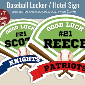 Baseball Hotel door hanger, Locker room poster, Locker decoration name tag, Sport team travel pride sign, Customize Canva Template BSN004
