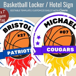 Basketball Hotel door sign, Locker decoration name tag, Sport team travel pride sign, Pep Rally Sign, Customize Canva Template BKN007