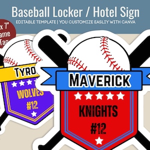 Baseball Hotel door sign, Locker decoration name tag, Baseball printable sign, Baseball game day sign, Customize Canva Template BSN011
