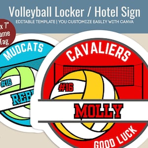 Volleyball decoration name tag, for Travel Hotel door sign, game day locker sign just print and hang, Customize Canva Template VBN016