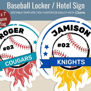 Baseball Hotel door sign, Locker room poster, Take State decoration name tag, Sport team travel pride, Customize Canva Template BSN002