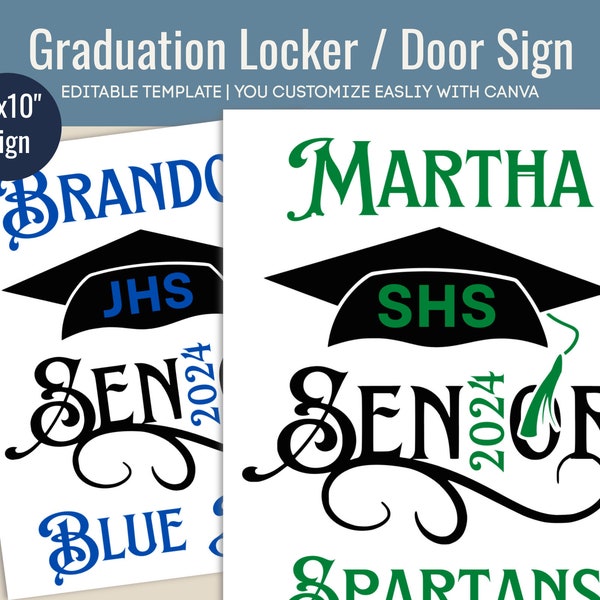 2024 Graduation Locker Name tag, Graduate door sign, Locker decoration tag, Academics Senior Class sign, Customize Canva Template GRAD002