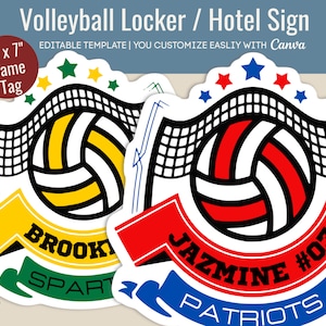 Volleyball Hotel door sign, Locker decoration name tag, Volleyball printable sign, Volleyball game day sign, Customize Canva Template VBN003