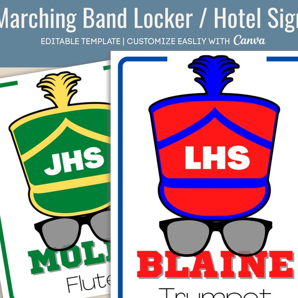 Marching Band Locker Sign, Hotel door sign, Locker room decoration name tag, Travel tournament pride sign, Personalize Canva Template MBD003