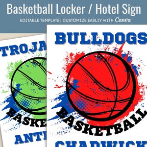 Basketball Hotel door sign, Locker tag, Pep Rally Team spirit poster, Travel pride sign, Varsity Sports, Customize Canva Template BKB007