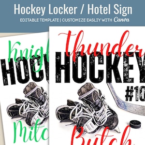 Hockey Locker Sign, Hockey Hotel door pride sign, Locker room decoration tag, Club Hockey Tournament sign, Customize Canva Template HKY010
