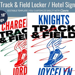 Track & Field Locker decoration sign tag, Travel Hotel Door sign, Meet name tag sign, Pride sign, Customizable Canva Template TNF008