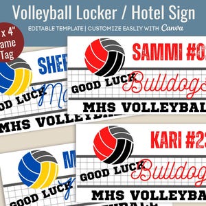 Volleyball Locker decoration name tag, Hotel door sign, Volleyball locker room sign, Travel pride sign, Customize Canva Template VBN002