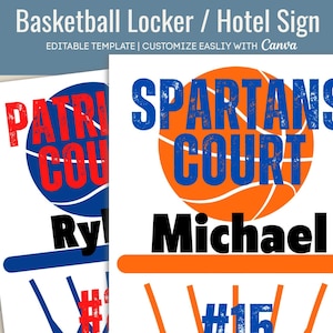 Printable Basketball locker sign tag, Travel pride Hotel Door name tag hanger, Pep Rally Team spirit tag, Customize Canva Template BKB015