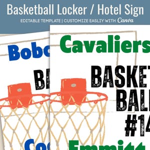 Printable Basketball locker sign tag, Travel pride Hotel Door name tag hanger, Pep Rally Team spirit tag, Customize Canva Template BKB014
