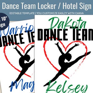 Dance Team Hotel door sign tag, Locker decoration, Dance squad spirit poster, Travel pride Name tag sign, Personalize Canva Template DCT005