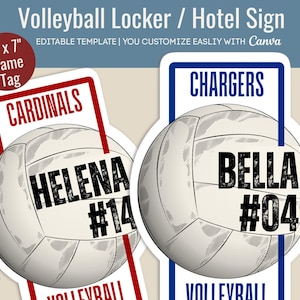 Volleyball Locker decoration name tag, Hotel door sign, Volleyball printable sign, Volleyball game day sign, Customize Canva Template VBN004