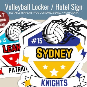 Volleyball Locker decoration name tag, Travel Hotel door sign, Volleyball printable sign, game day sign, Customize Canva Template VBN015