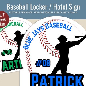 Baseball Locker decoration name tag, Baseball Hotel door printable sign, Baseball game day sign, Customize Canva Template BSN008