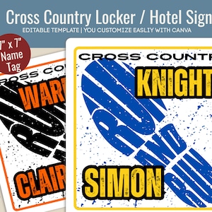 Letrero recortado para decoración de taquilla de Cross Country, letrero de hotel del equipo de viajes XC, letrero de espíritu de equipo CC, letrero del día de la competición, plantilla personalizada de Canva XCN003